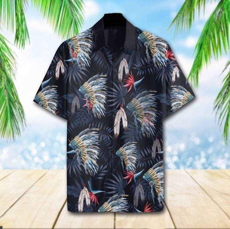 Felacia [Hawaii Shirt] Native American Navy Black Hawaiian Aloha Shirts-ZX1118